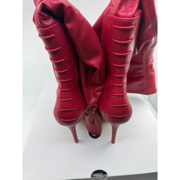 Aldo Mereallyra Thigh-High Boots Leather Stiletto Heel Slip-On Red Womens Sz 8.5 - Picture 4 of 7